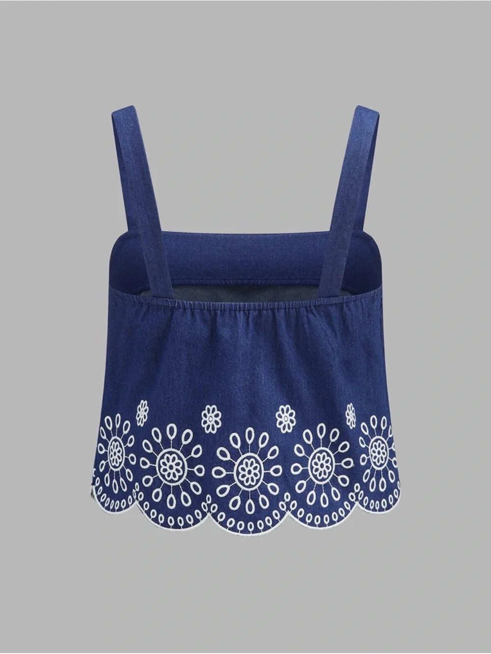 Commense Blue Embroidered Scalloped Two Piece Skirt Set